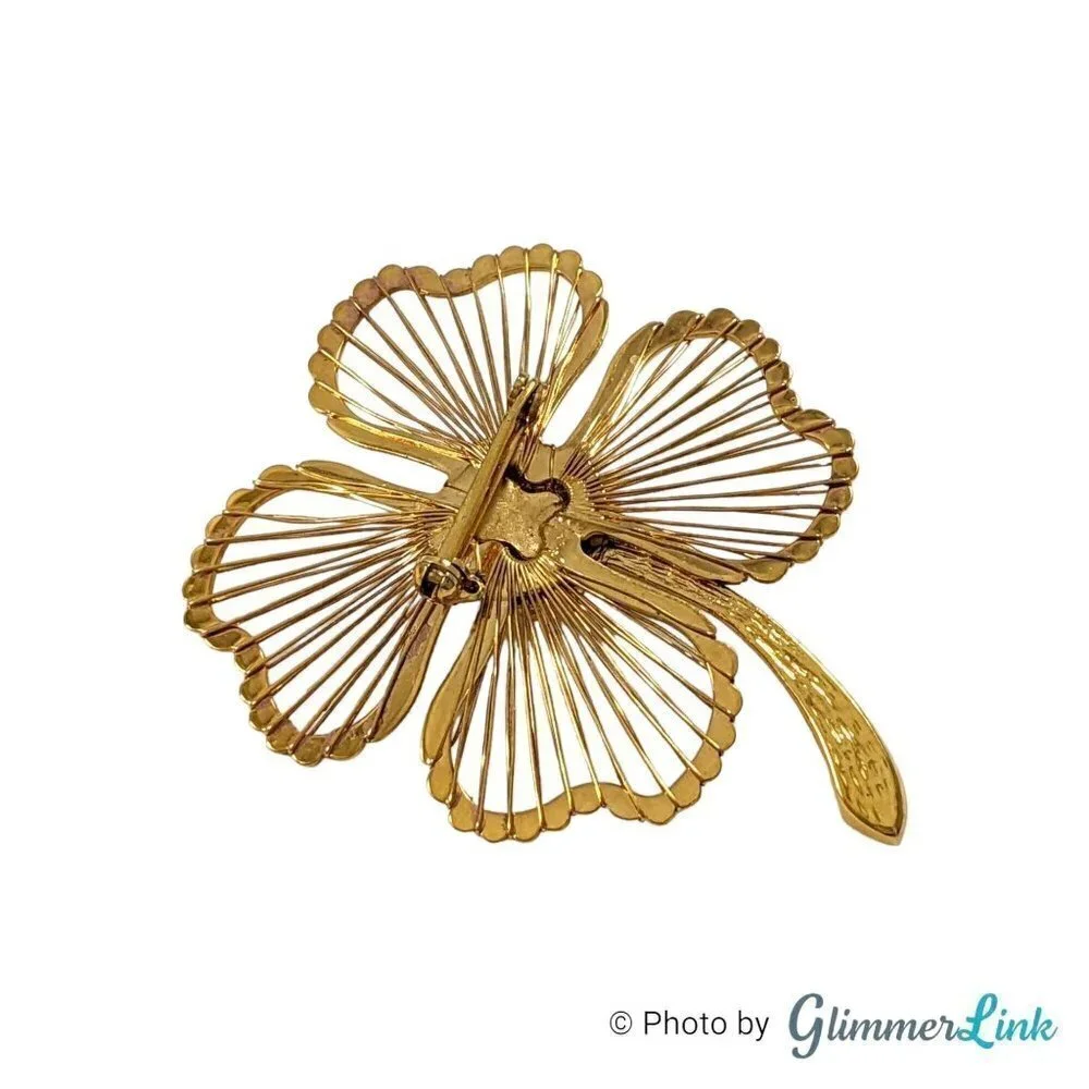 Vintage Wire Petals Dogwood Clover Flower Gold Tone Brooch